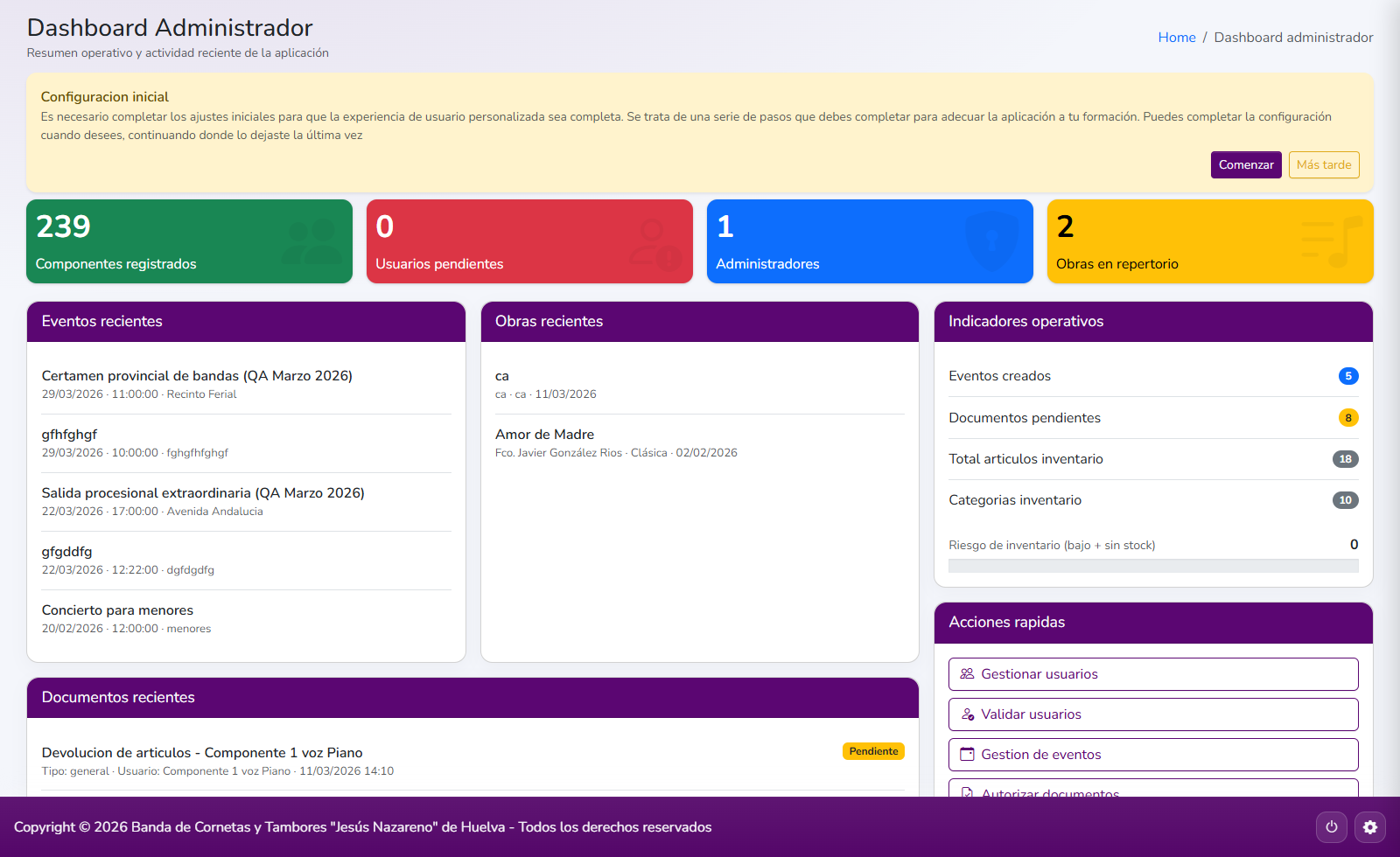 Dashboard administrador